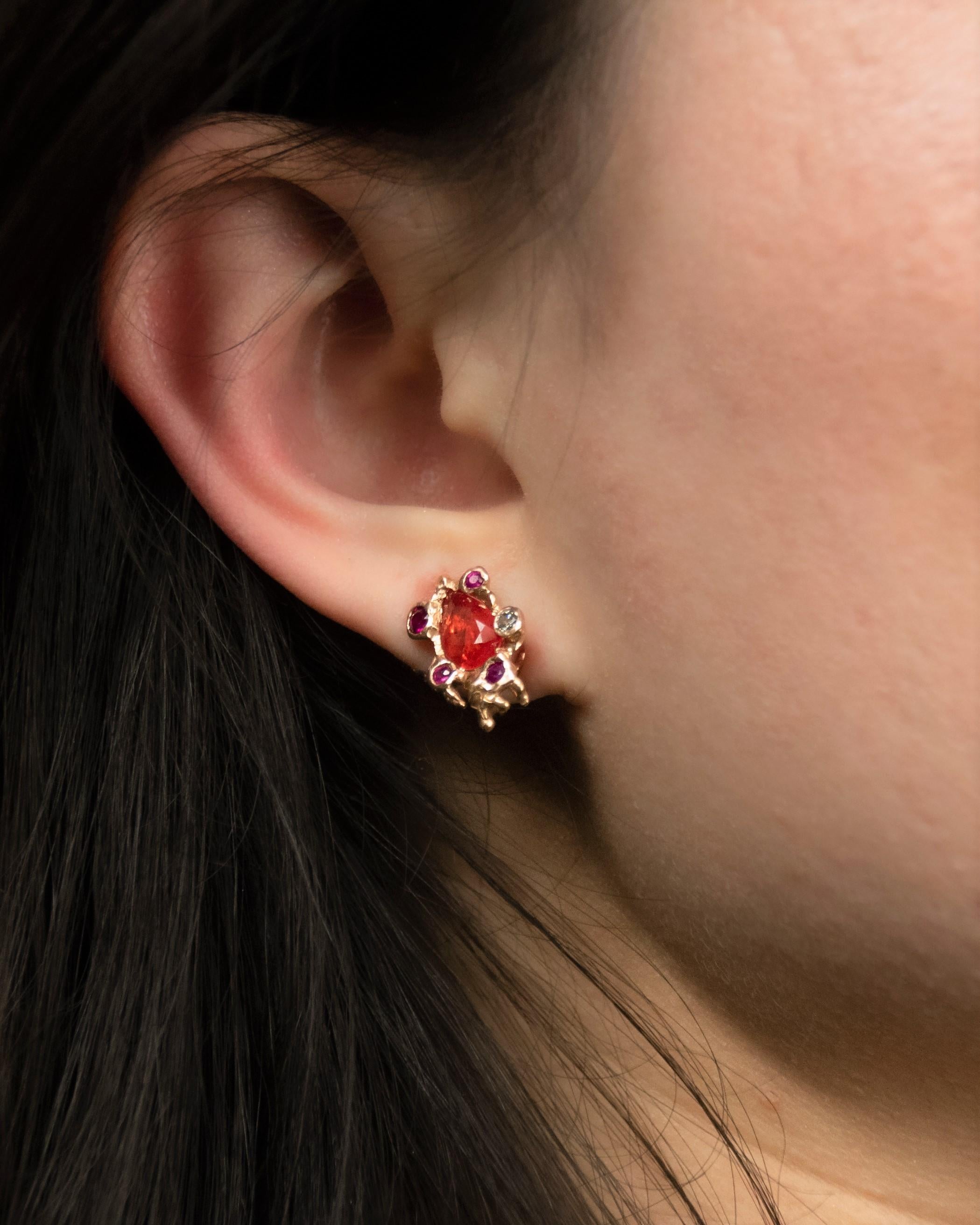 Detachable 18K Rose Gold Turquoise Orange Sapphire Ruby and Diamond Earrings In New Condition For Sale In London, GB