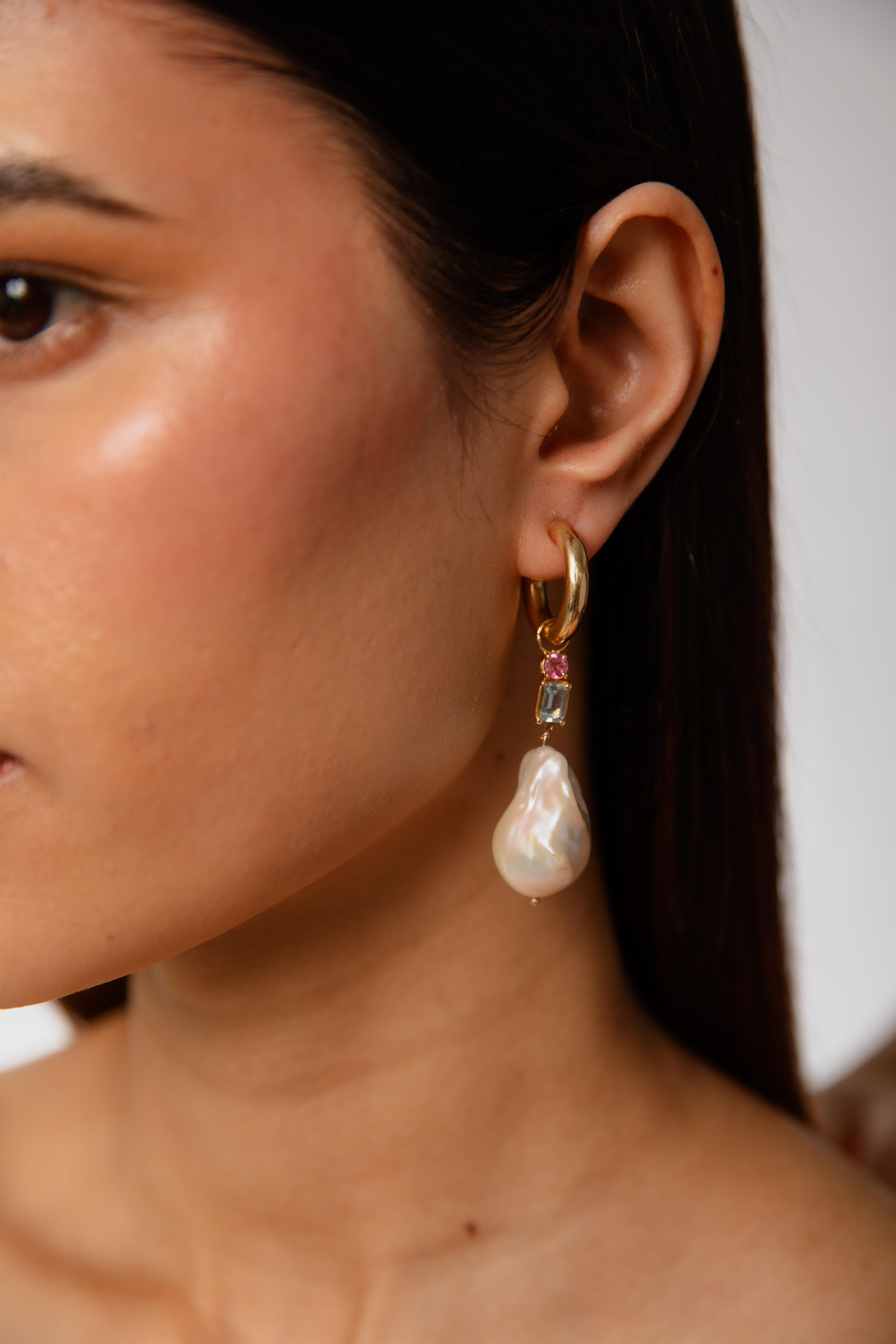 Detachable Aquamarine & Chunky 14k  Hoop Drop Earring For Sale 5
