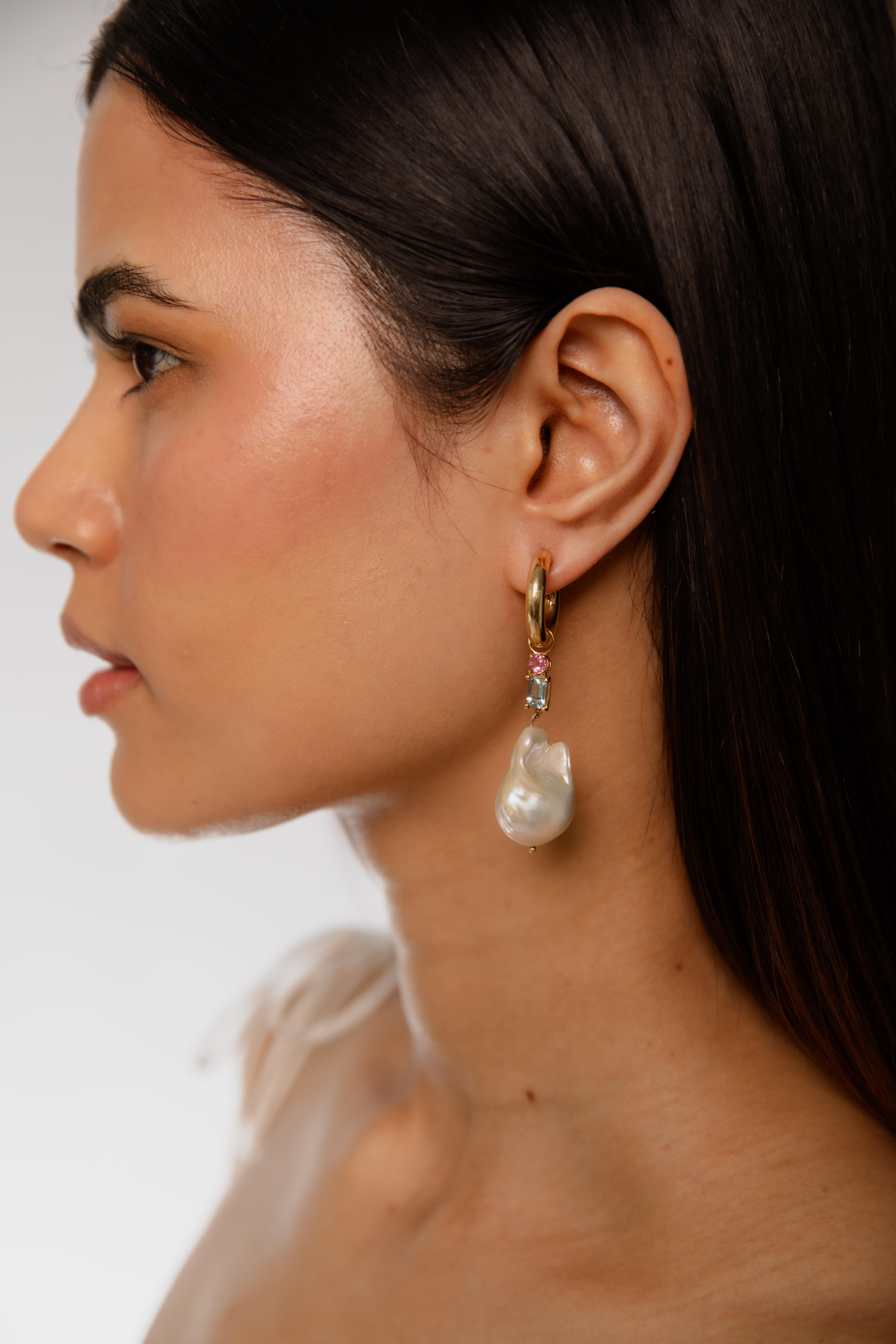 Detachable Aquamarine & Chunky 14k  Hoop Drop Earring For Sale 1