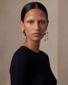 Pendientes de varias piedras. Diamantes GIA y zafiros rosas y azules certificados