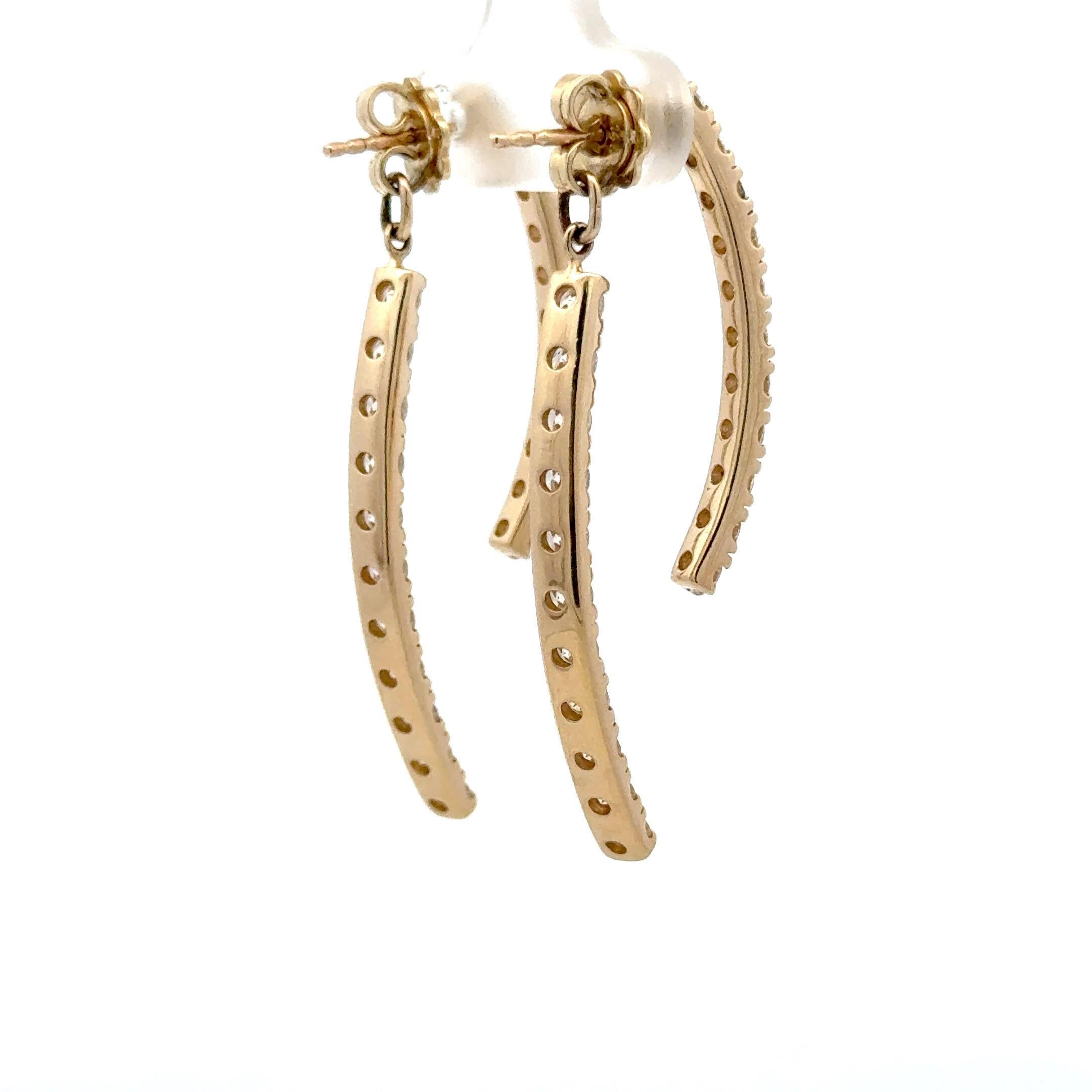 Boucles d'oreilles pendantes détachables en or jaune 14 carats avec diamants courbes en vente 4