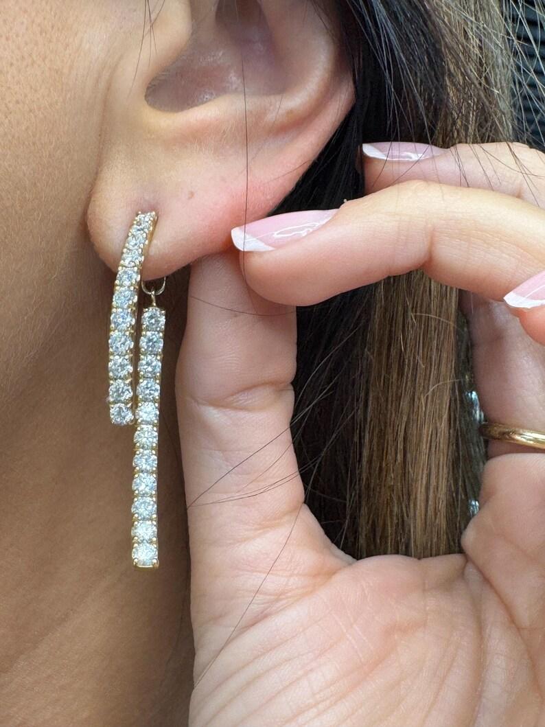 Boucles d'oreilles pendantes détachables en or jaune 14 carats avec diamants courbes Pour femmes en vente