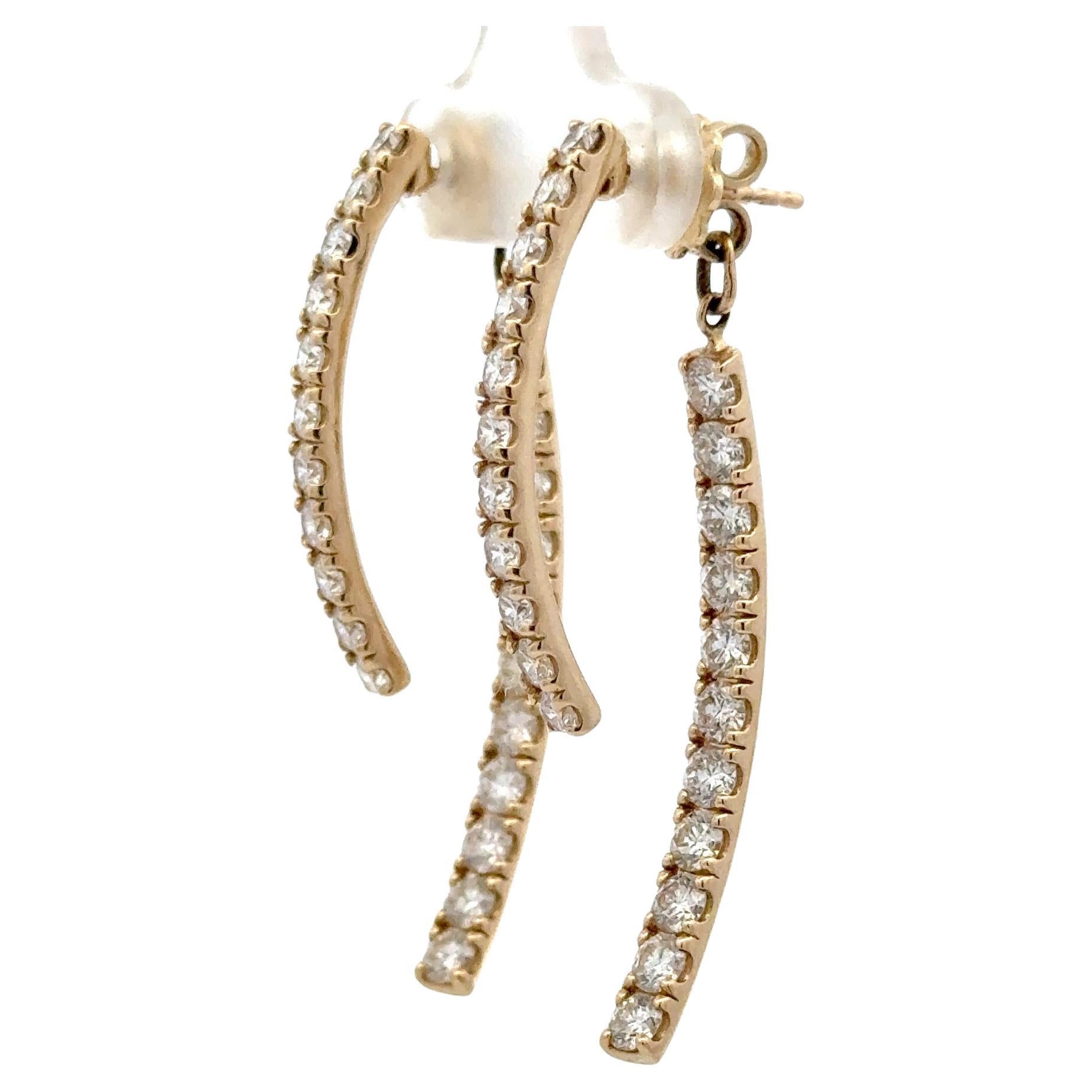 Boucles d'oreilles pendantes détachables en or jaune 14 carats avec diamants courbes en vente 3