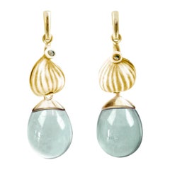 Detachable Green Quartzes Yellow Gold Contemporary Fig Garden Earrings