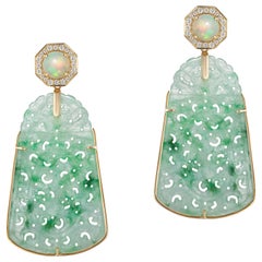 Goshwara  Carved Jade Opal And Diamond Earrings