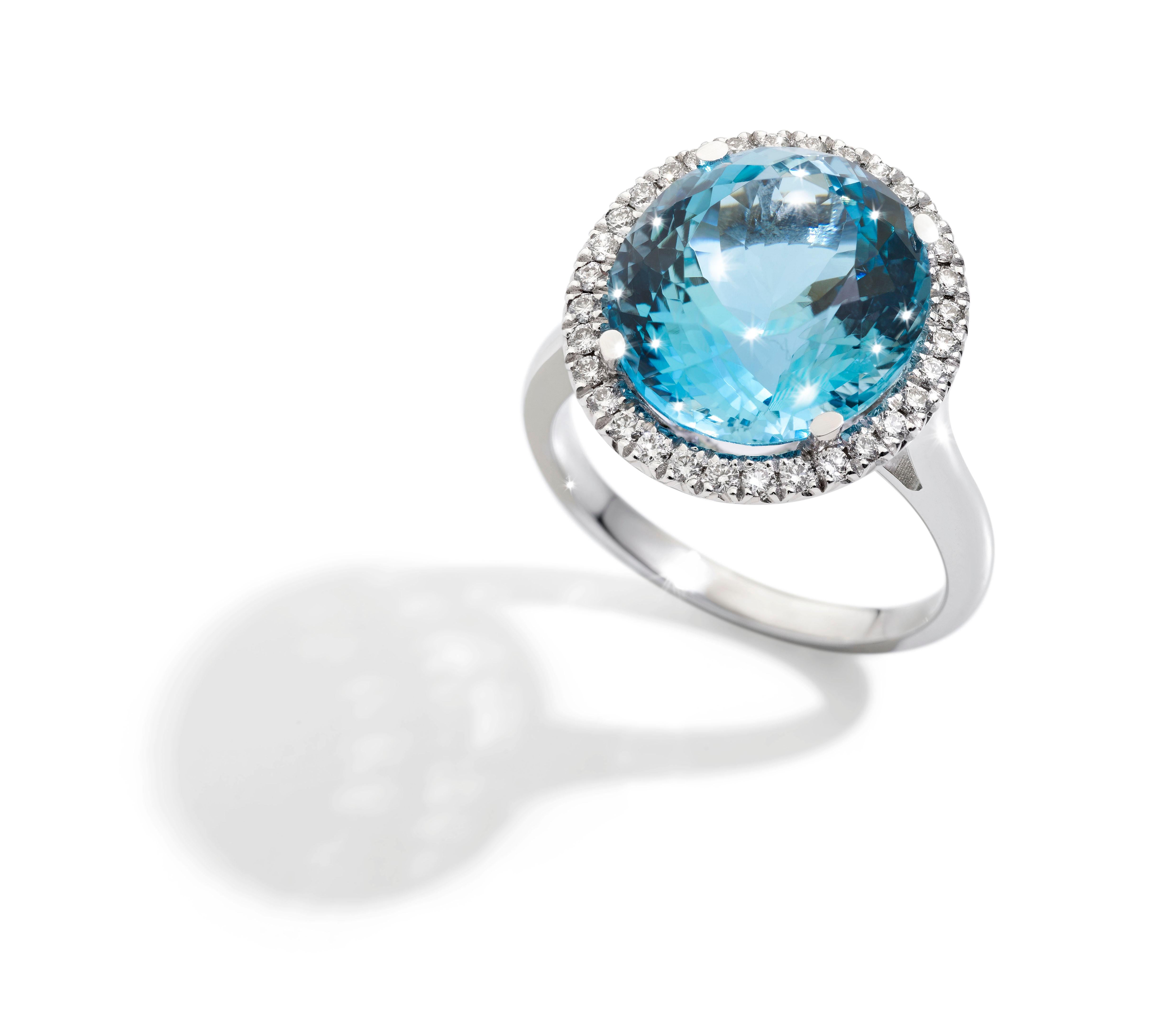 Brilliant Cut Detachable Ring White Diamonds White Gold Aquamarine Sapphires Micromosaic For Sale