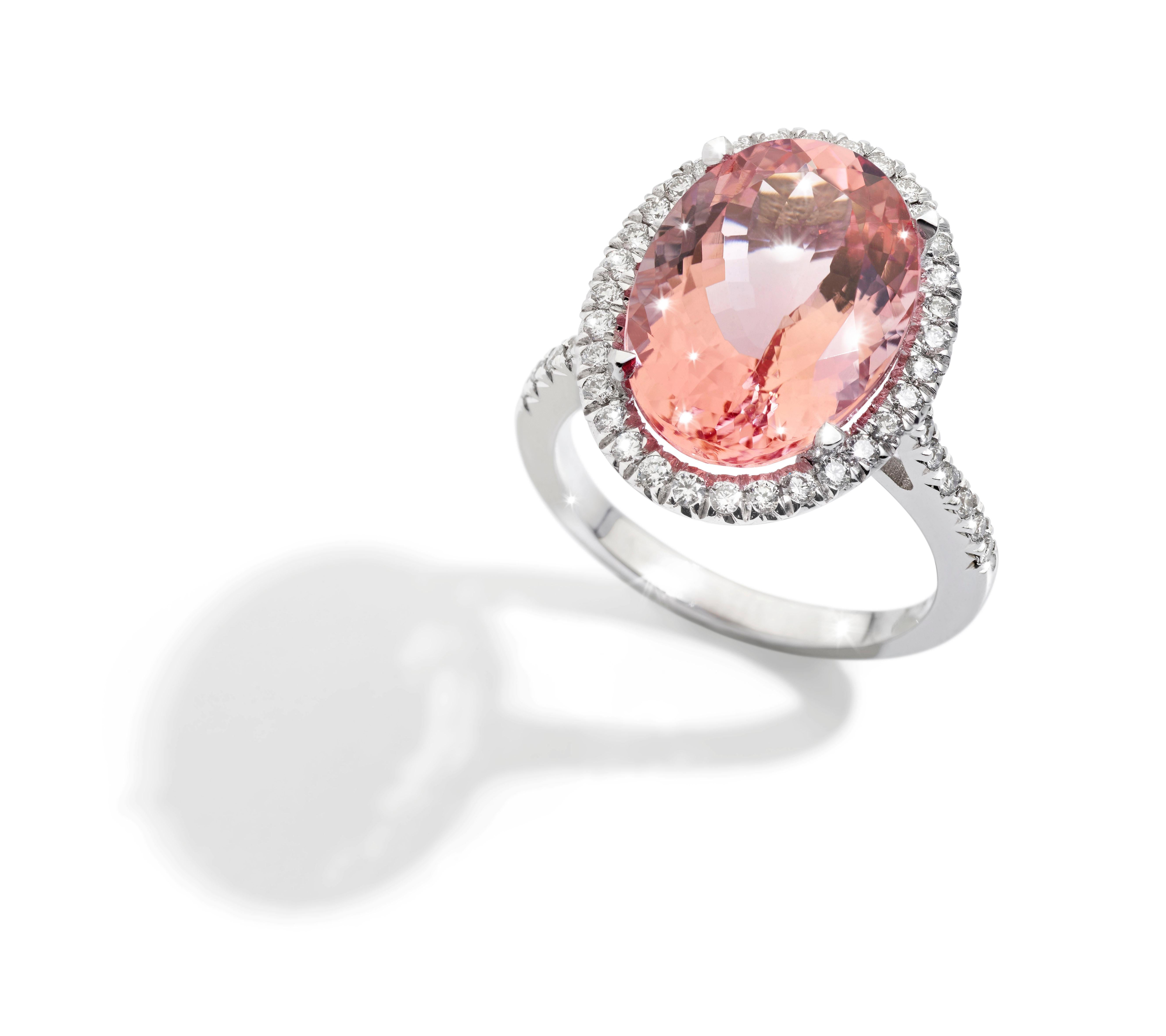 Oval Cut Detachable Ring White Diamonds White Gold Morganite Decorated with Micromosaic For Sale