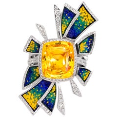 Anillo Desmontable Diamantes Blancos Oro Blanco Zafiro Amarillo Decorado Micromosaico