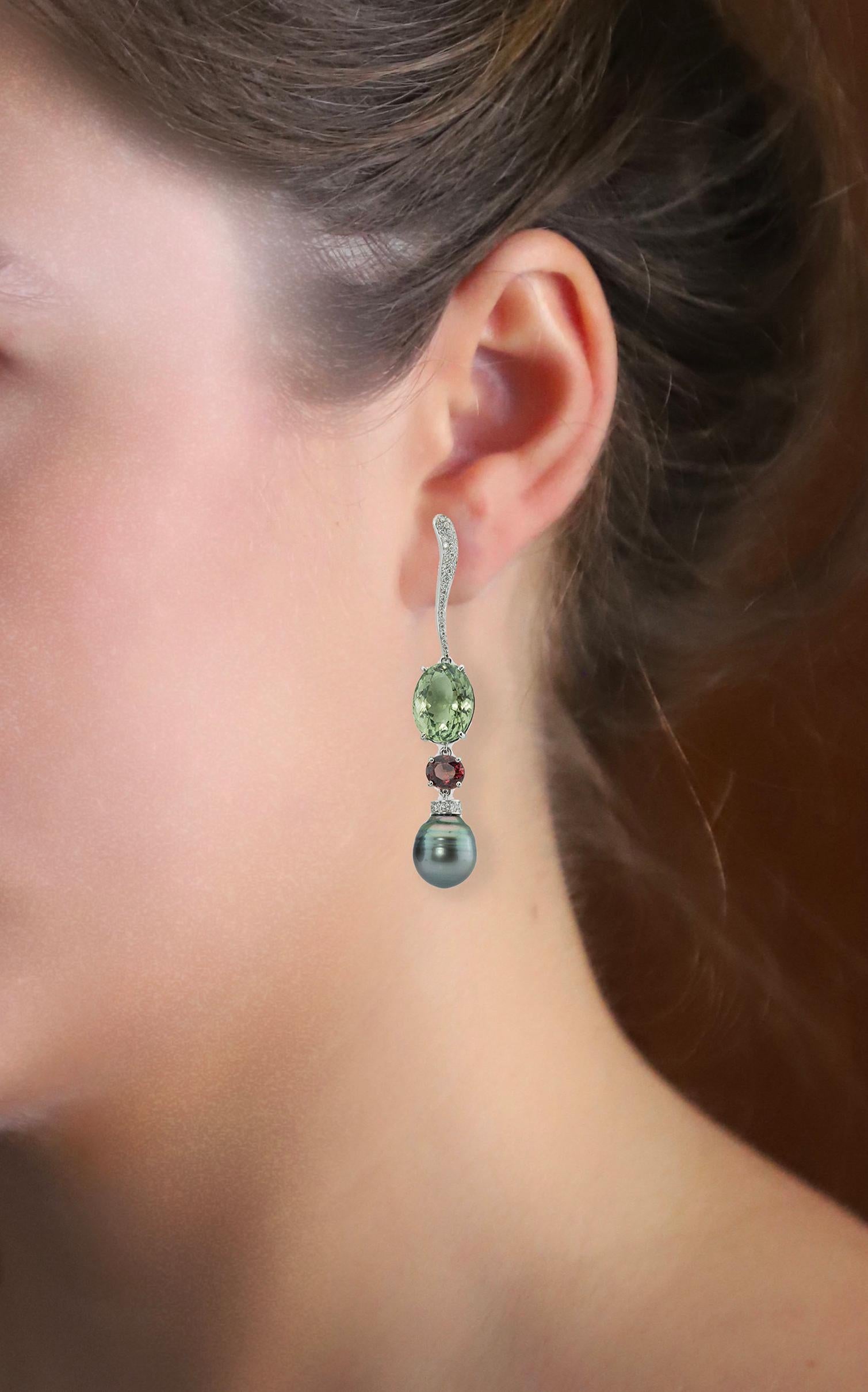 Detachable Rossella Ugolini White Diamonds Green Amethyst Garnet Drops Earrings For Sale 6
