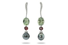 Detachable Rossella Ugolini White Diamonds Green Amethyst Garnet Drops Earrings