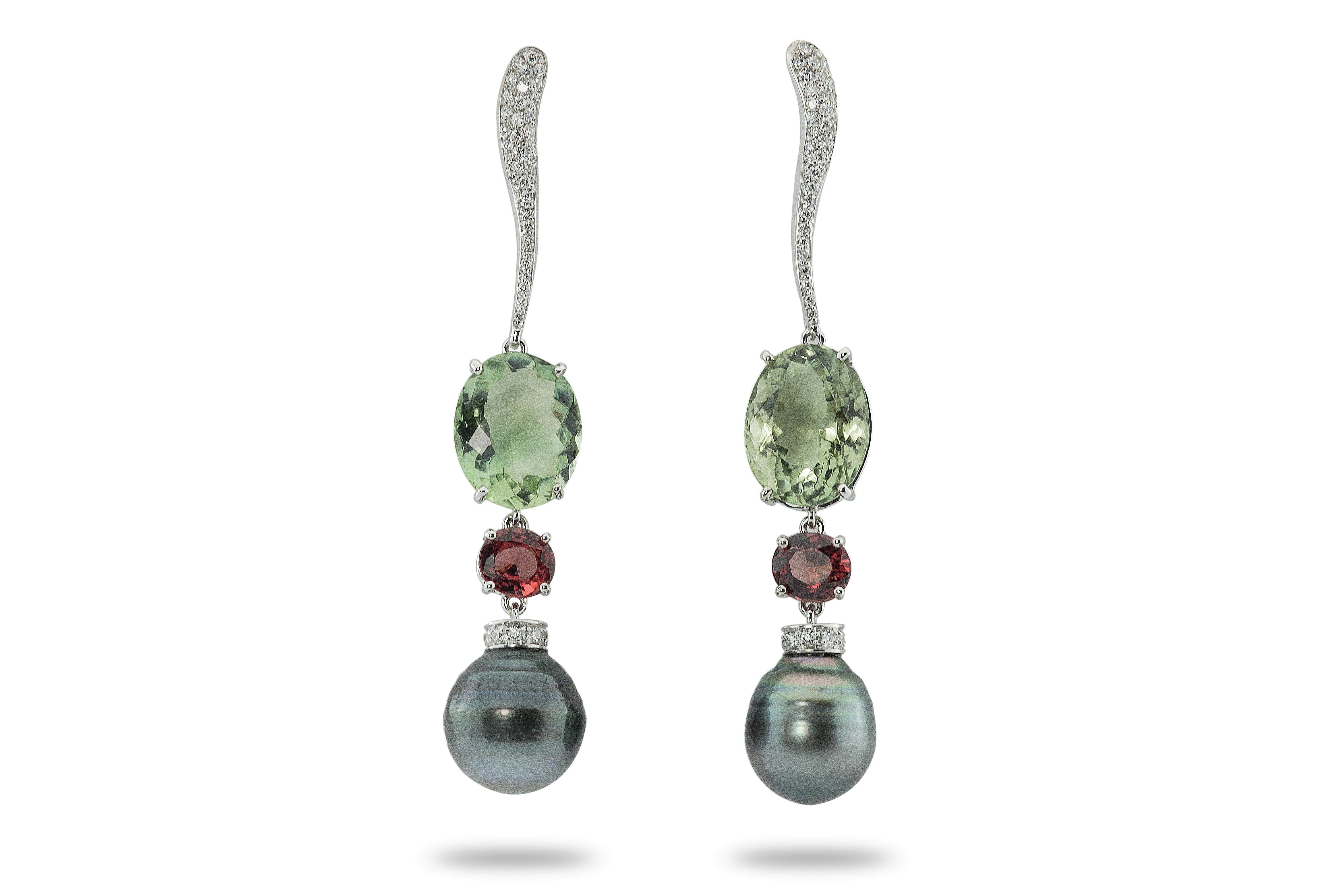 Detachable Rossella Ugolini White Diamonds Green Amethyst Garnet Drops Earrings For Sale 3