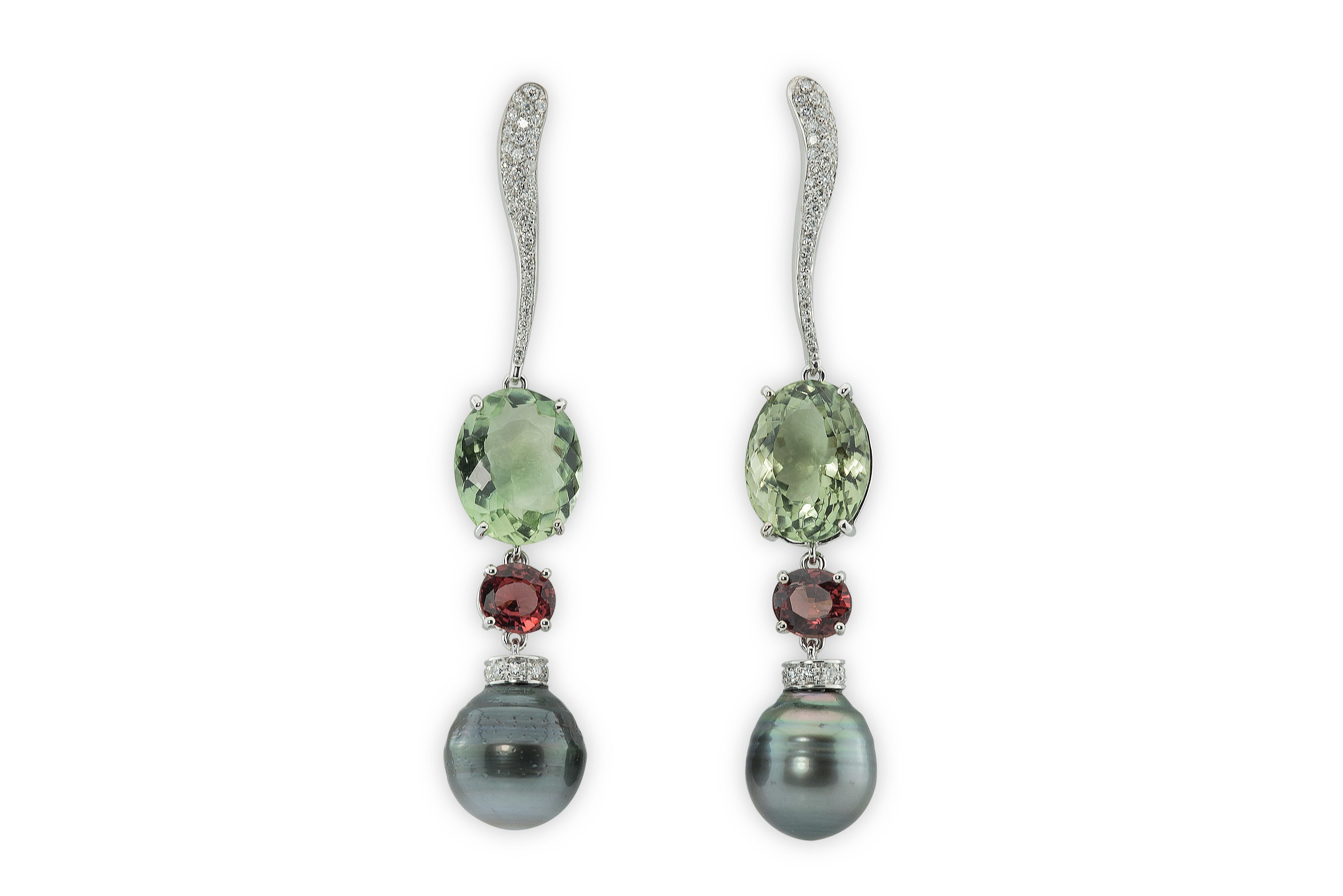Detachable Rossella Ugolini White Diamonds Green Amethyst Garnet Drops Earrings For Sale 5