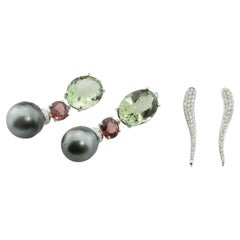 Detachable Rossella Ugolini White Diamonds Green Amethyst Garnet Drops Earrings