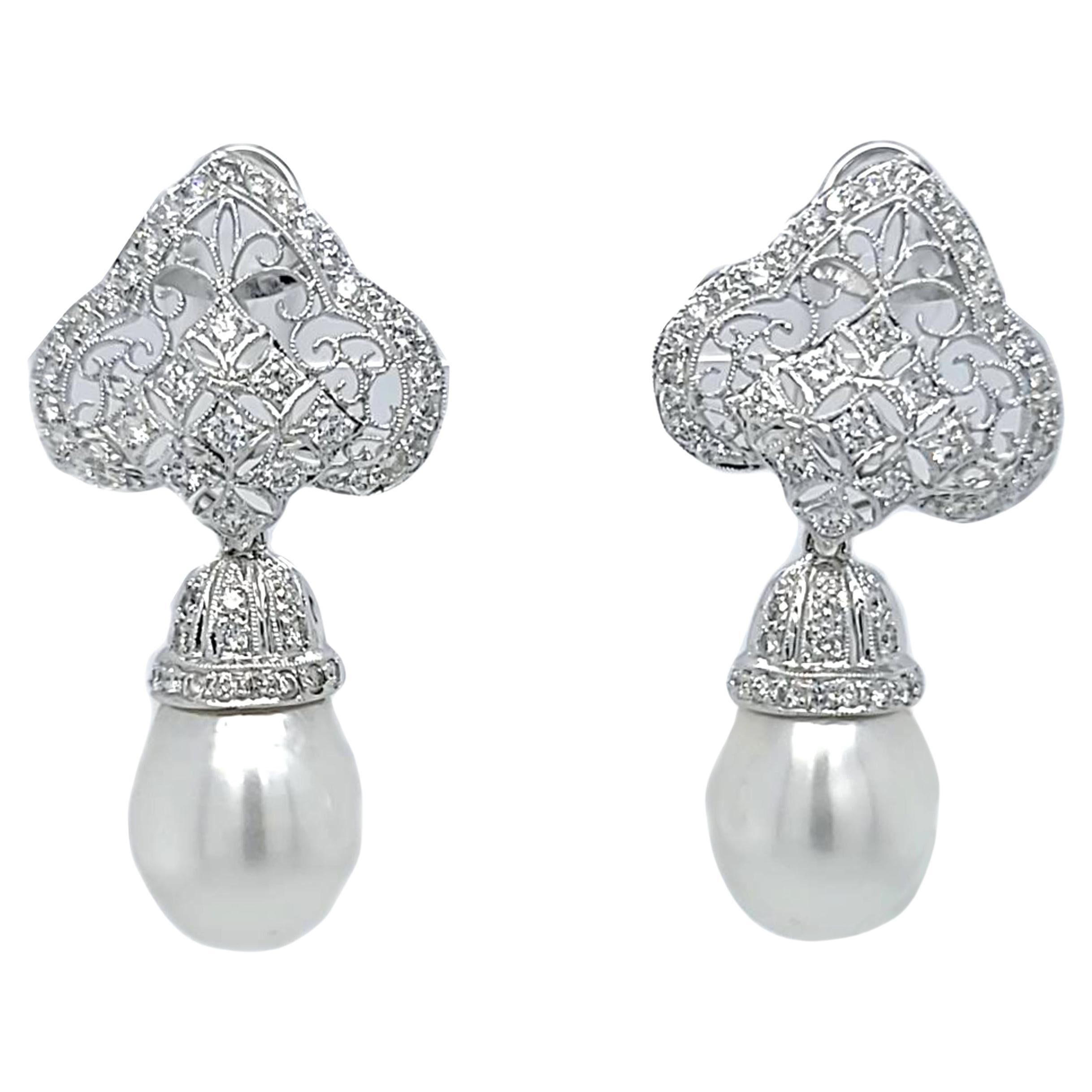 Detachable South Sea Pear and Diamond Earrings For Sale