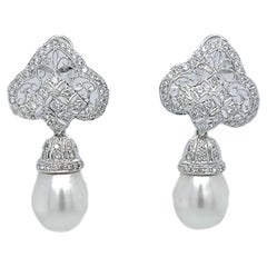 Vintage Detachable South Sea Pear and Diamond Earrings