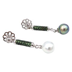 Detachable South Sea Tahitian Pearl Tsavorite Drop & 0.70 Ct Diamond Studs
