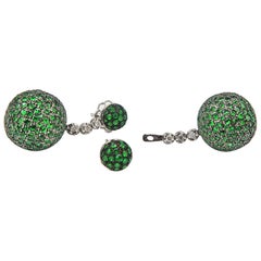 Detachable Tsavorite Ball with Diamond Gold Drop Stud Earrings