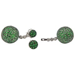 Detachable Tsavorite Ball with Diamond Gold Drop Stud Earrings