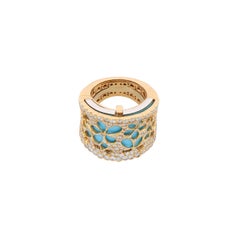 Detachable Turquoise and White Diamonds Cut-Out Floral Pattern Fashion Band Ring