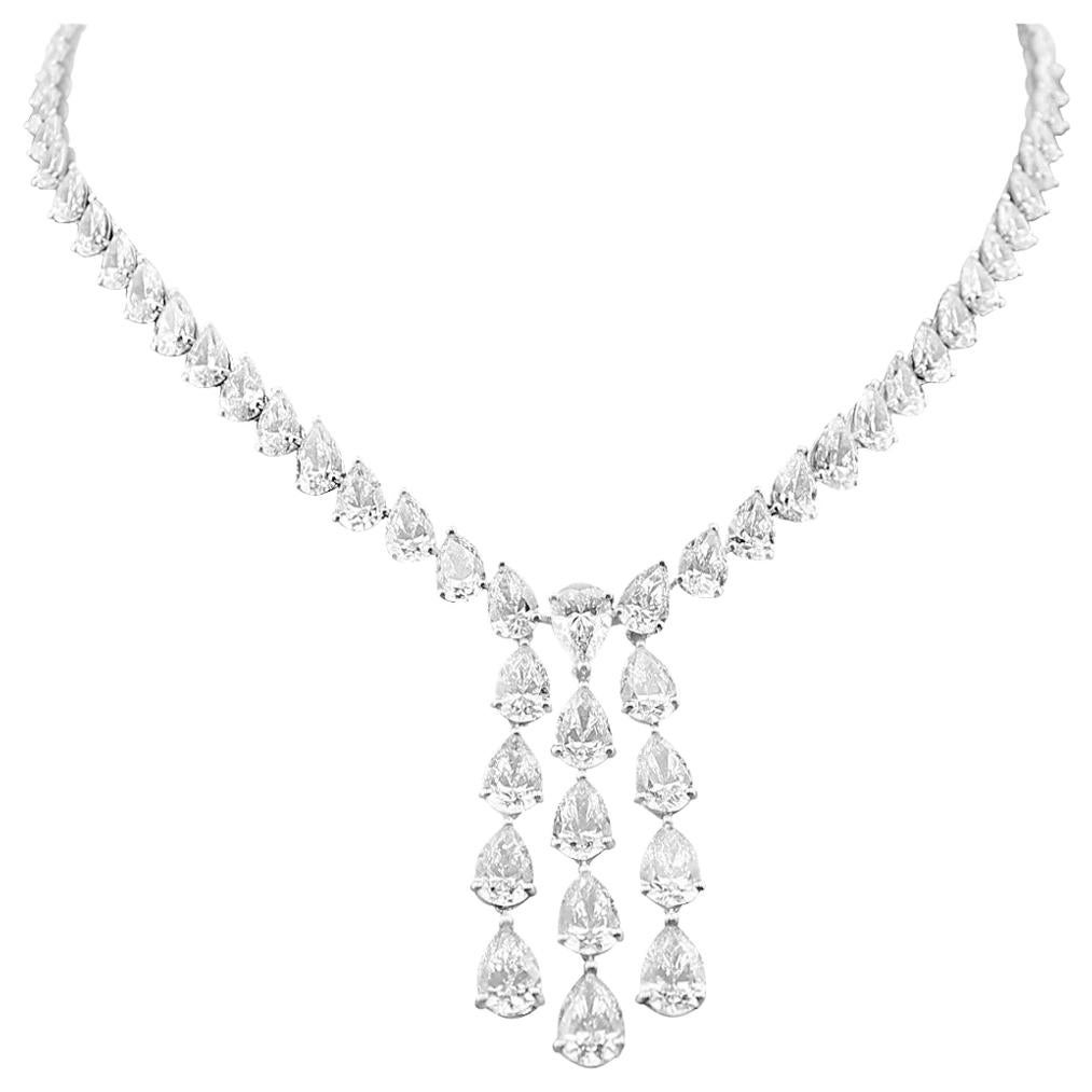 Detachable White Gold Asara Pear Cut Diamond Necklace, 38.75 Carat For Sale