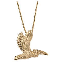 Detailed 14K Yellow Gold Pelican Pendant Necklace with Diamond Eye