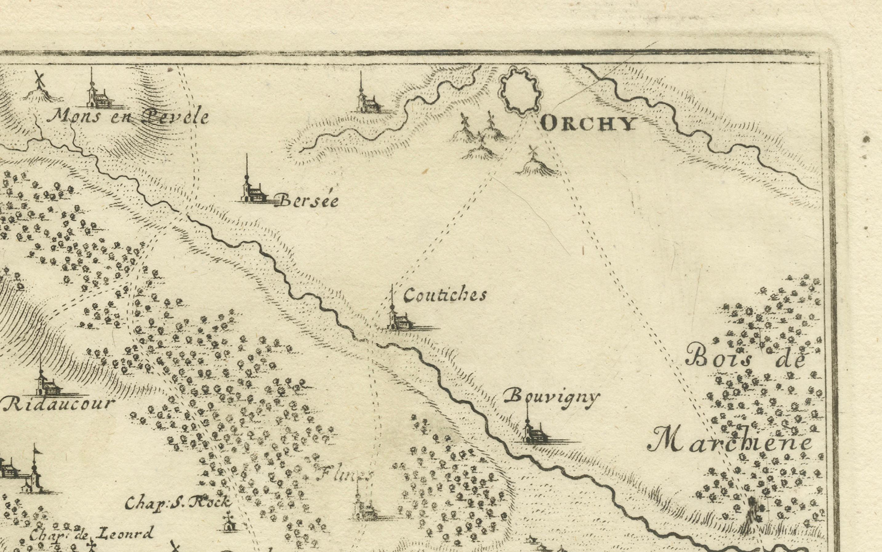 Carte détaillée des années 1720 - Siège de Douay et lignes de circonvallation, France Bon état - En vente à Langweer, NL