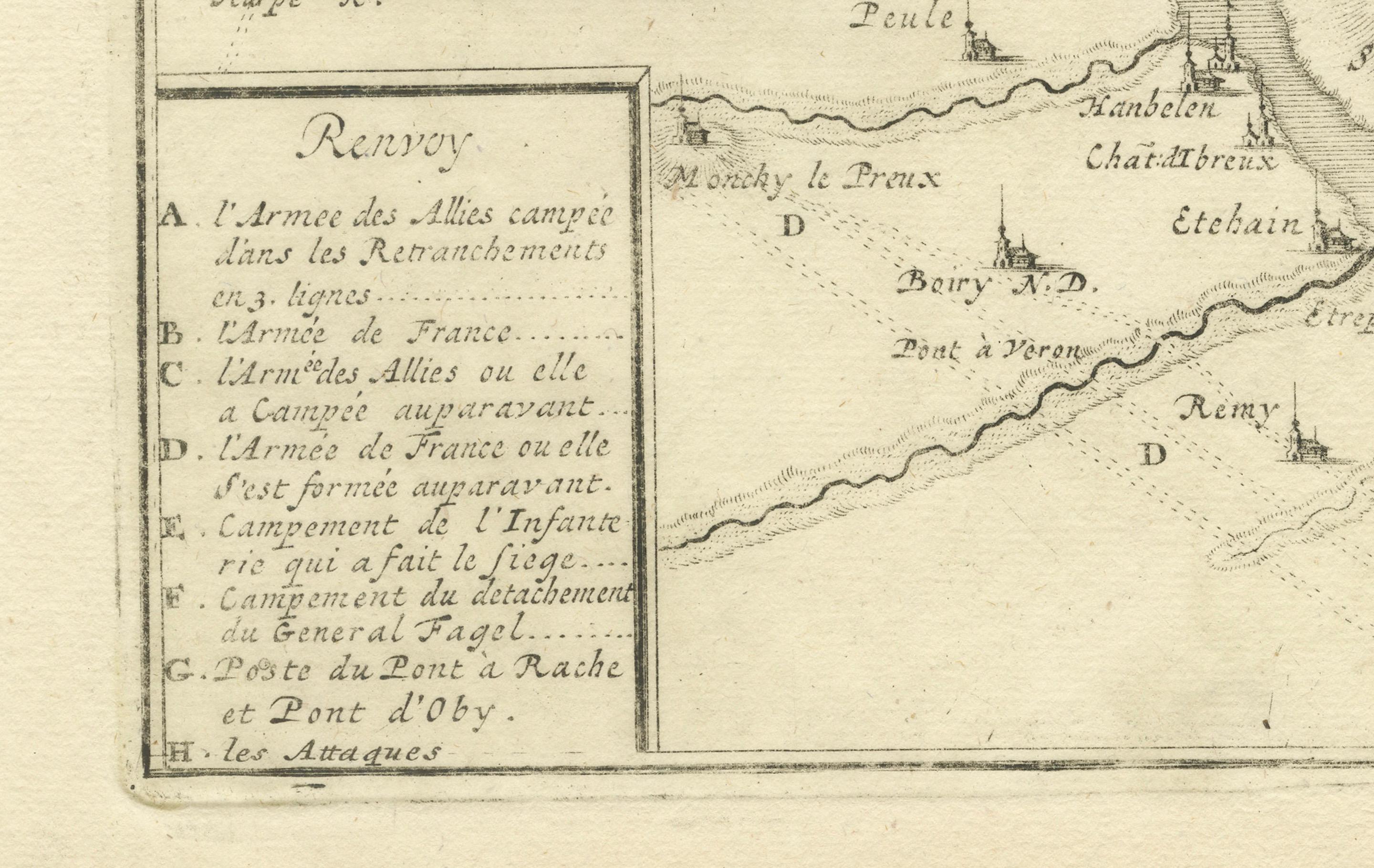 Papier Carte détaillée des années 1720 - Siège de Douay et lignes de circonvallation, France en vente