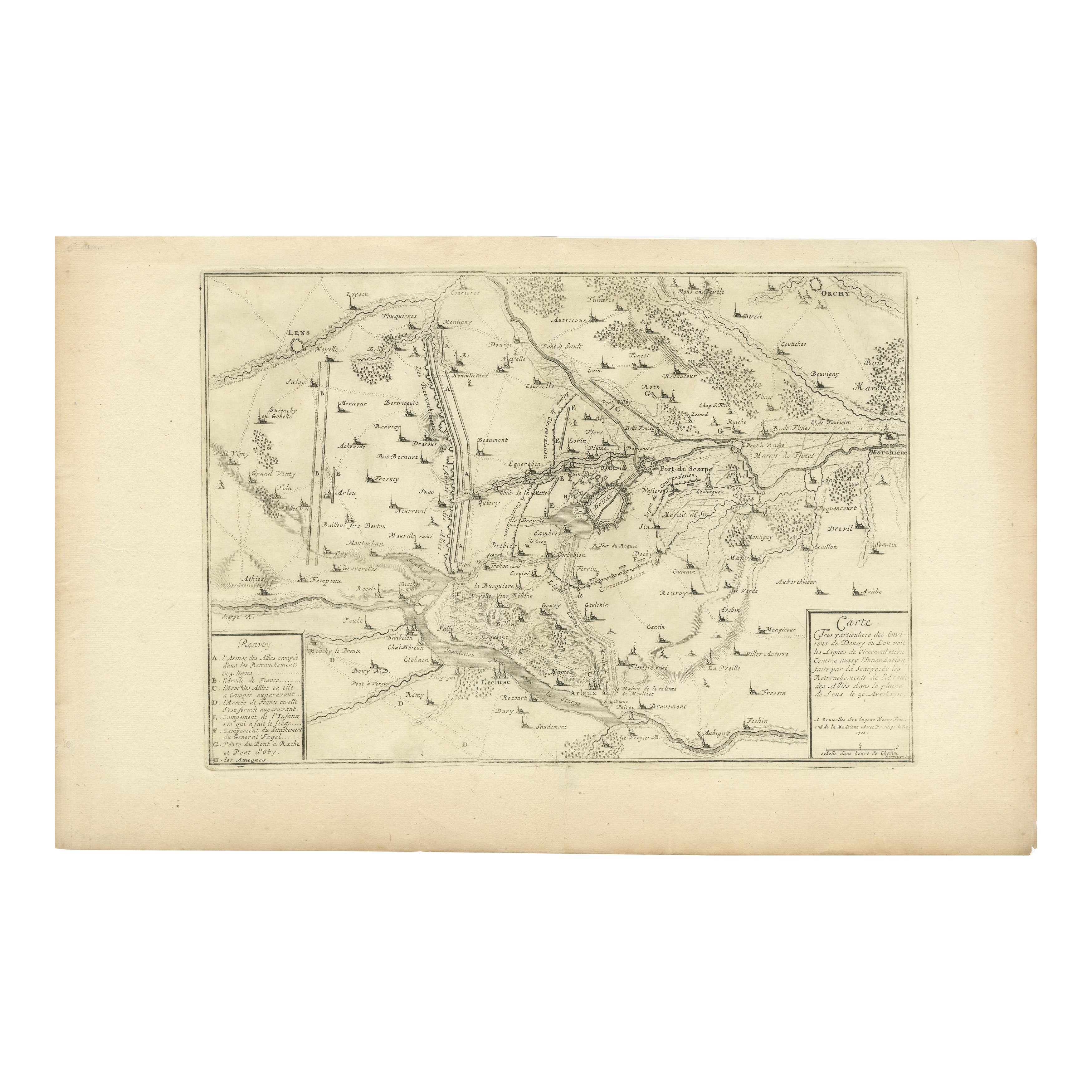 Carte détaillée des années 1720 - Siège de Douay et lignes de circonvallation, France