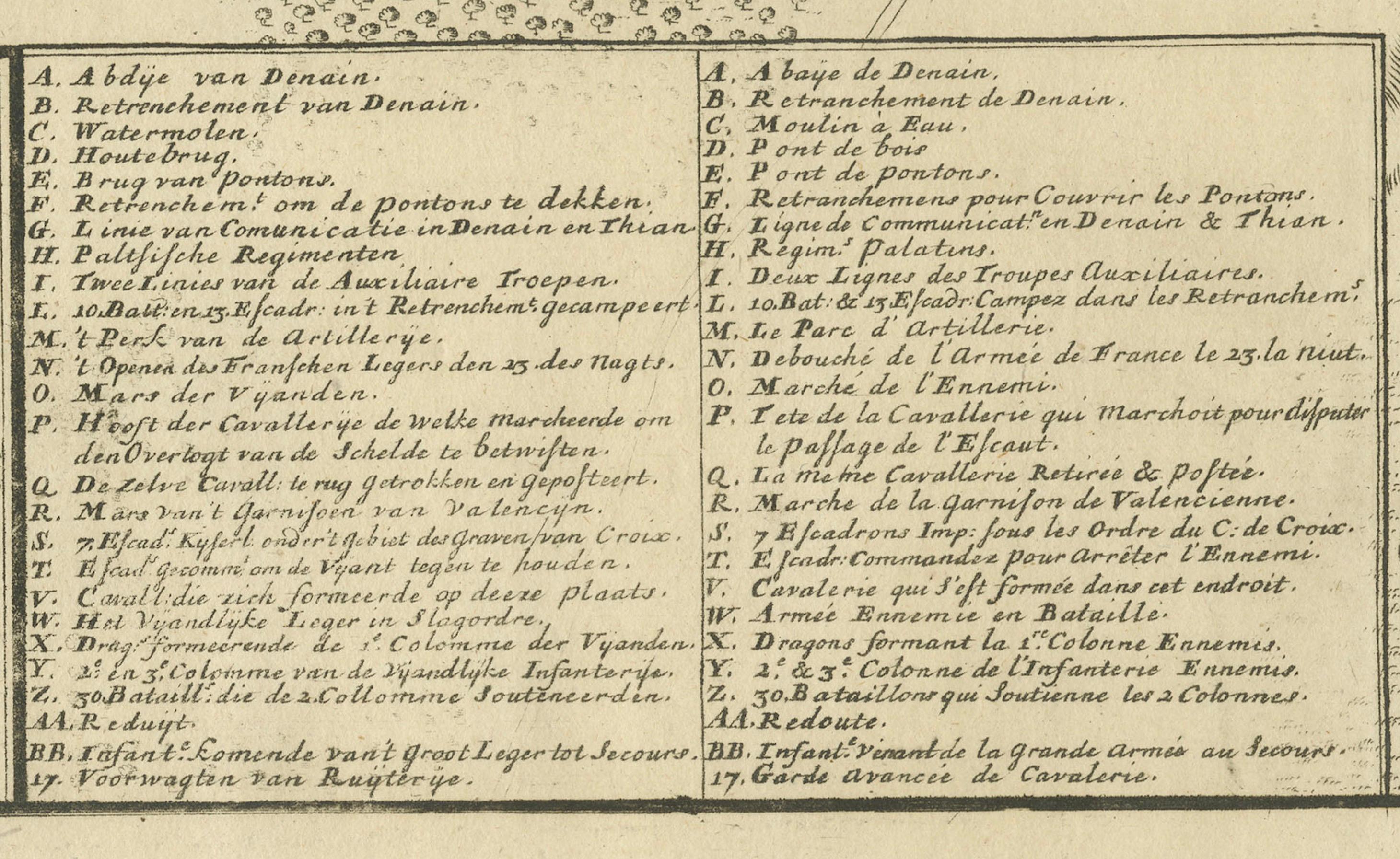 Carte détaillée de la bataille de 1729 - Camp de l'armée alliée à Denain France, siège de 1712 en vente 1