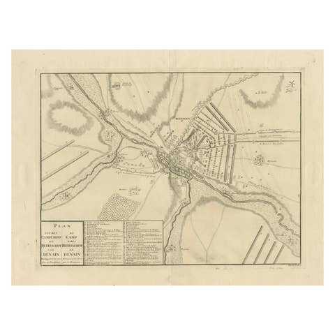 Detailed 1729 Battle Map – Allied Army Camp at Denain France, 1712 Siege