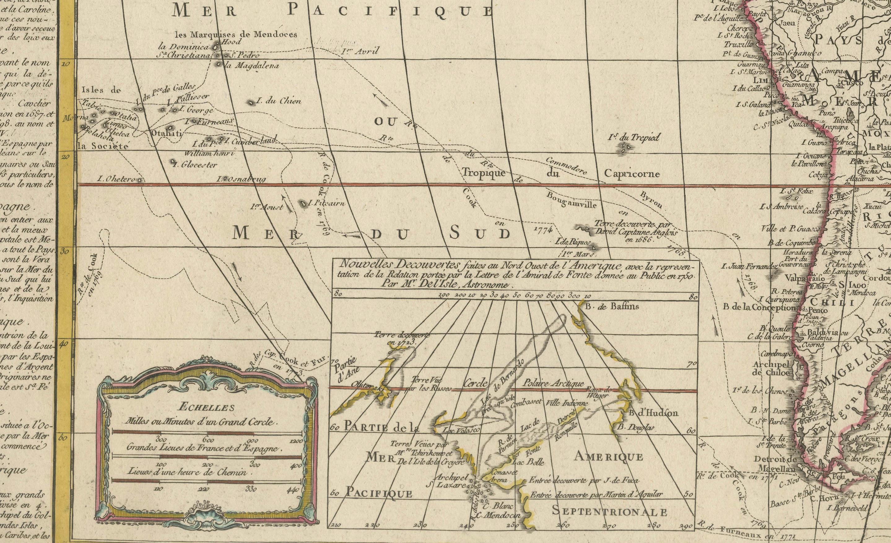 Detailed 1795 Map of the Americas with Exploration Tracks and Nice Cartouche In Good Condition For Sale In Langweer, NL