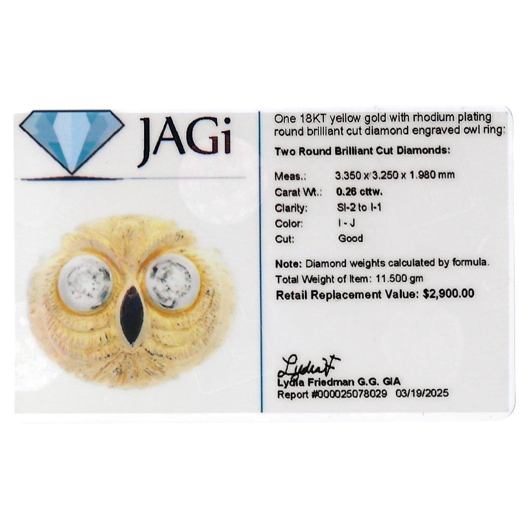 Bague cocktail détaillée en or jaune 18 carats à motif hibou avec yeux ronds de diamants en vente 7