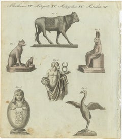 Detailed 1805 Engraving of Ancient Egyptian and Classical Artifacts from Bertuch