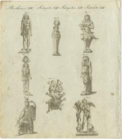 Detailed 1805 Engraving of Ancient Statues and Deities from Bertuch’s Work