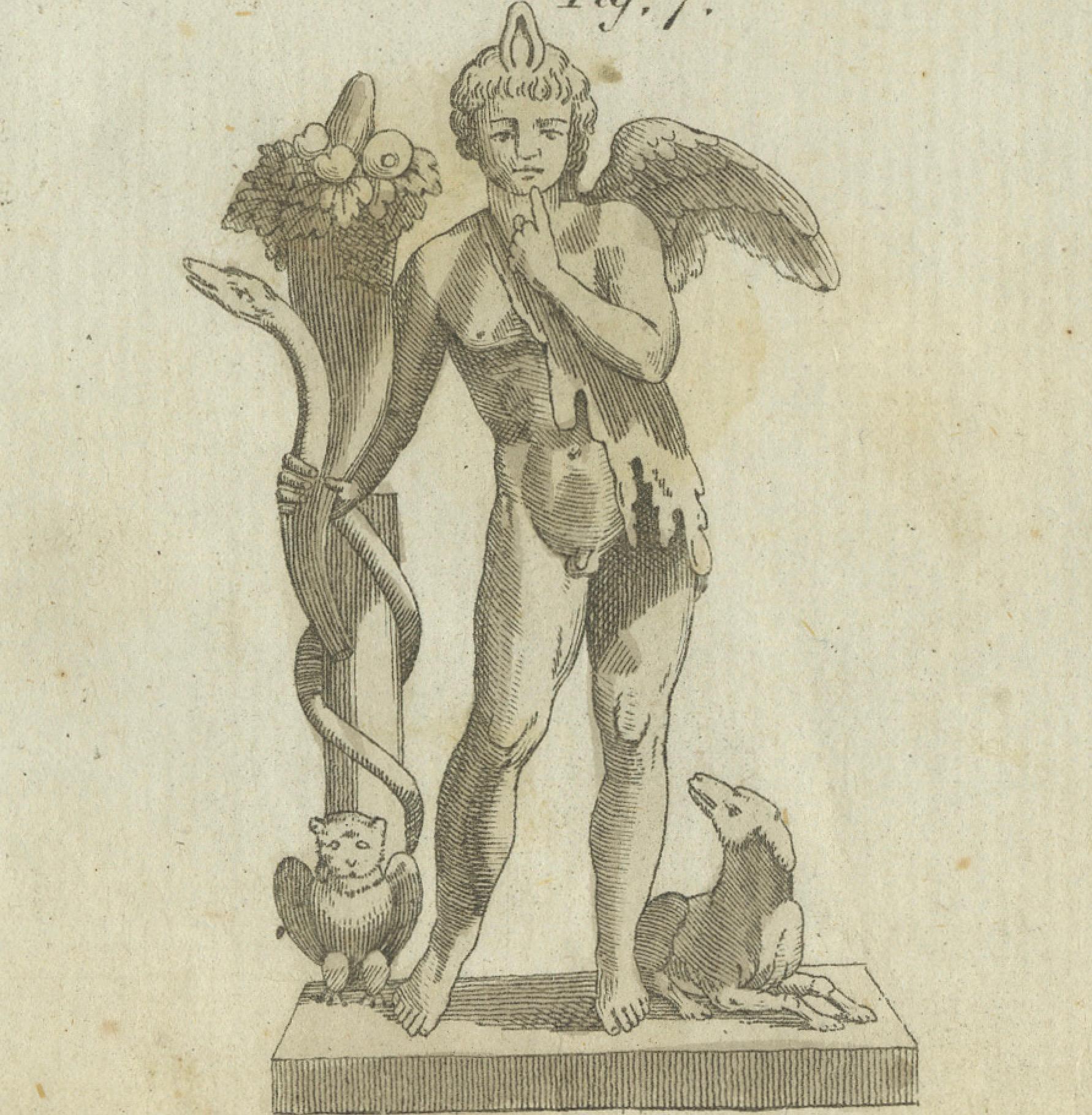 Detaillierter Kupferstich von 1805 mit antiken Statuen und Gottheiten aus Bertuchs Werk (Graviert) im Angebot