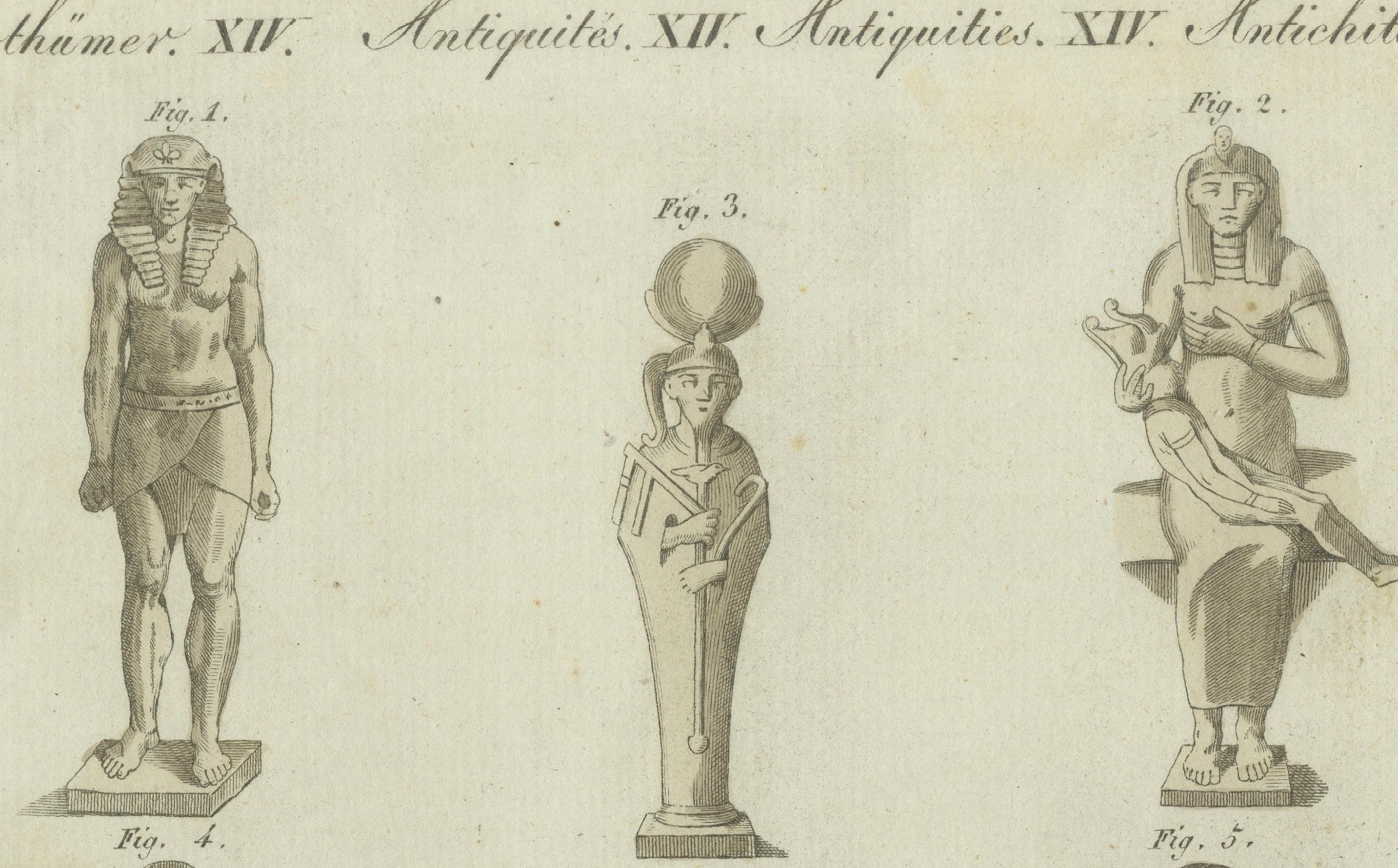 Detaillierter Kupferstich von 1805 mit antiken Statuen und Gottheiten aus Bertuchs Werk im Angebot 1