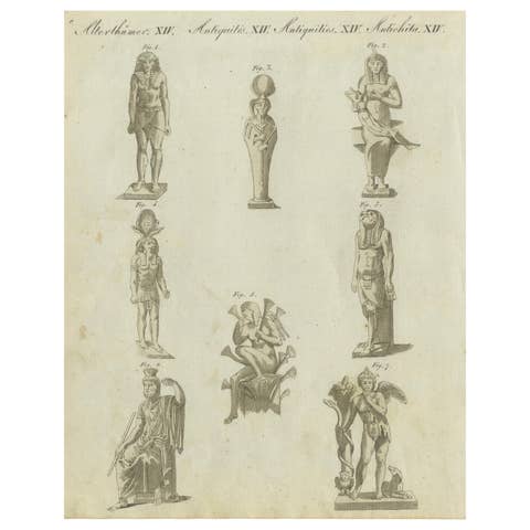 Detailed 1805 Engraving of Ancient Statues and Deities from Bertuch’s Work