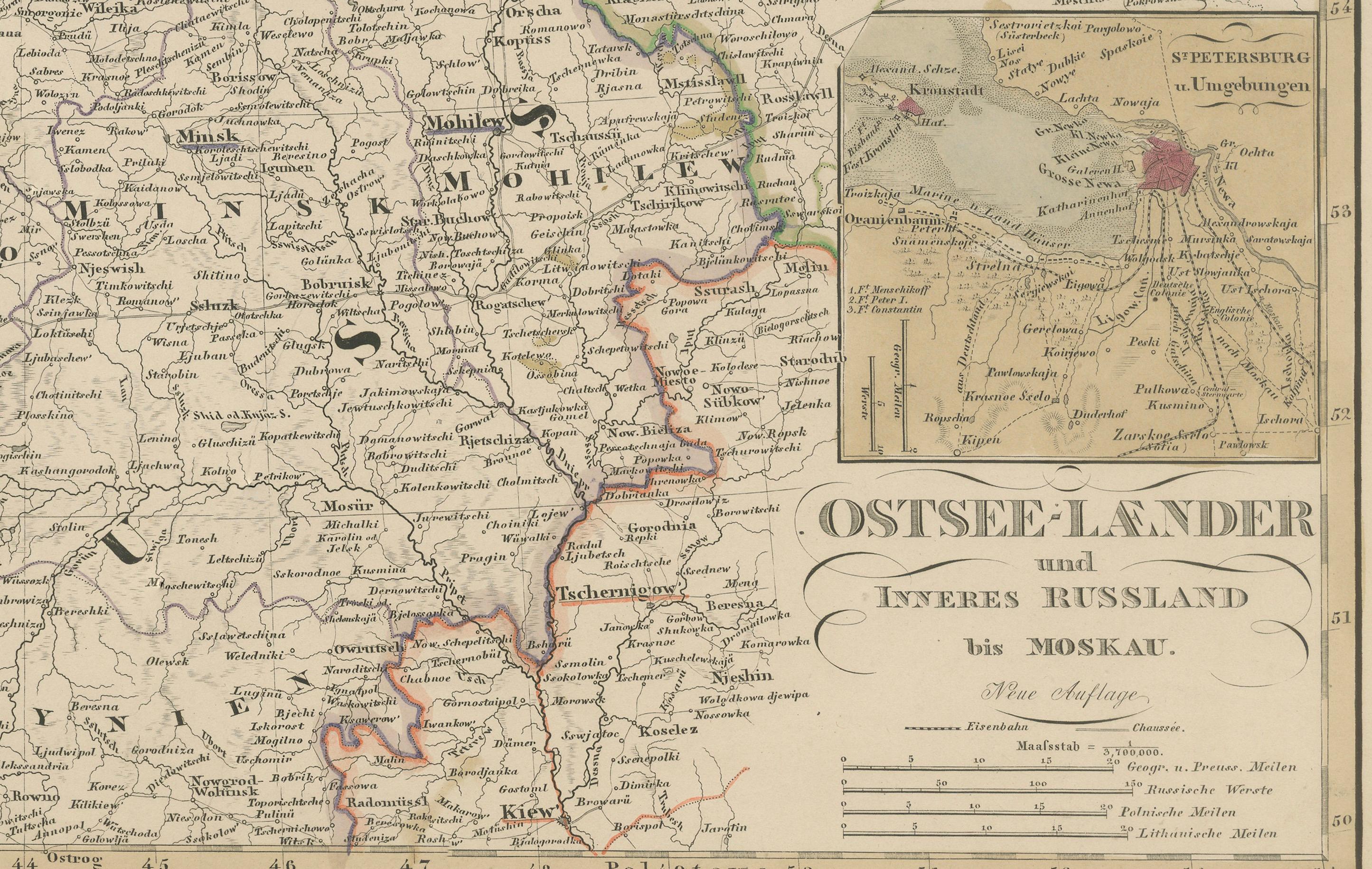 Carte détaillée de 1856 des Landes, de la Pologne et de la région de Moscou Bon état à Langweer, NL