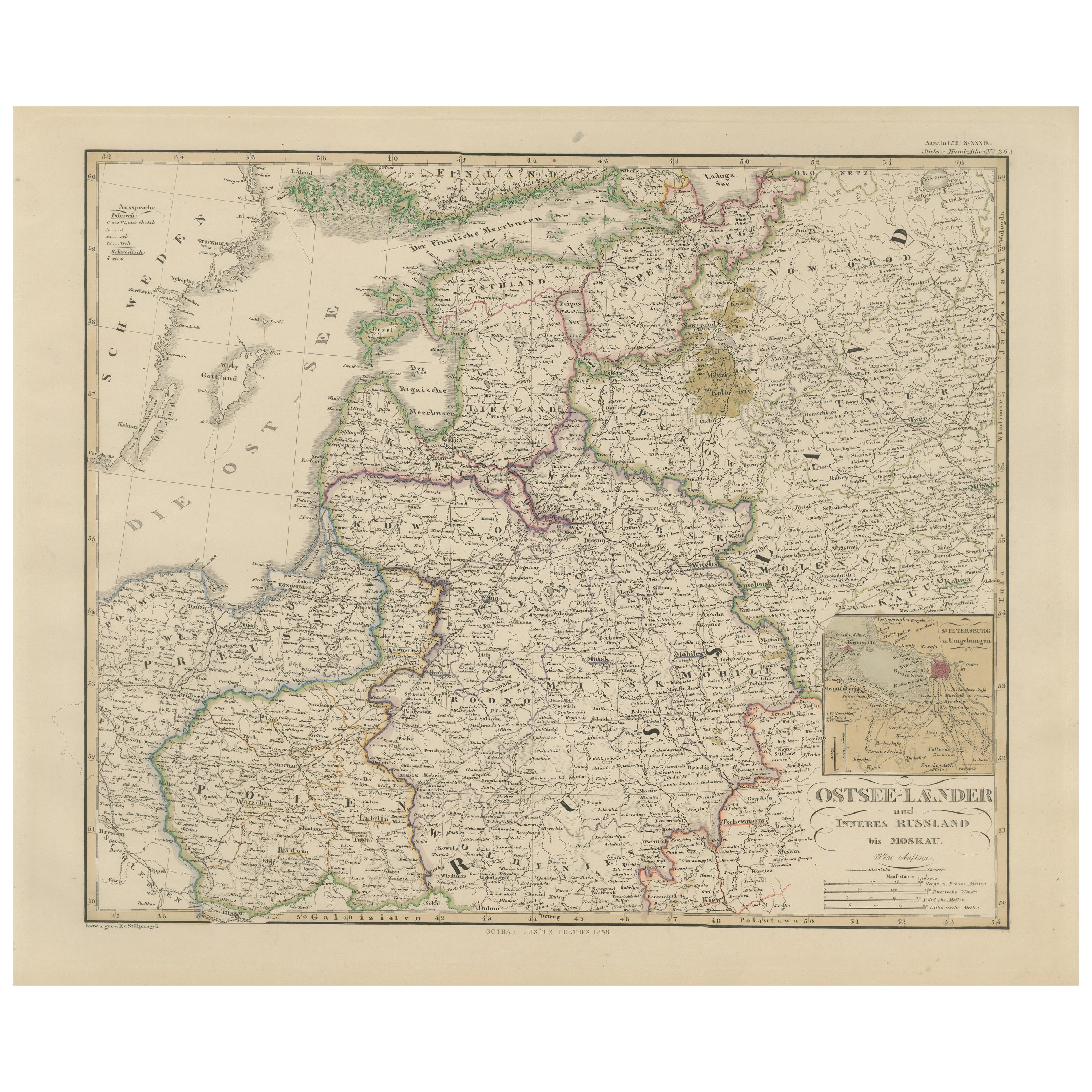 Carte détaillée de 1856 des Landes, de la Pologne et de la région de Moscou