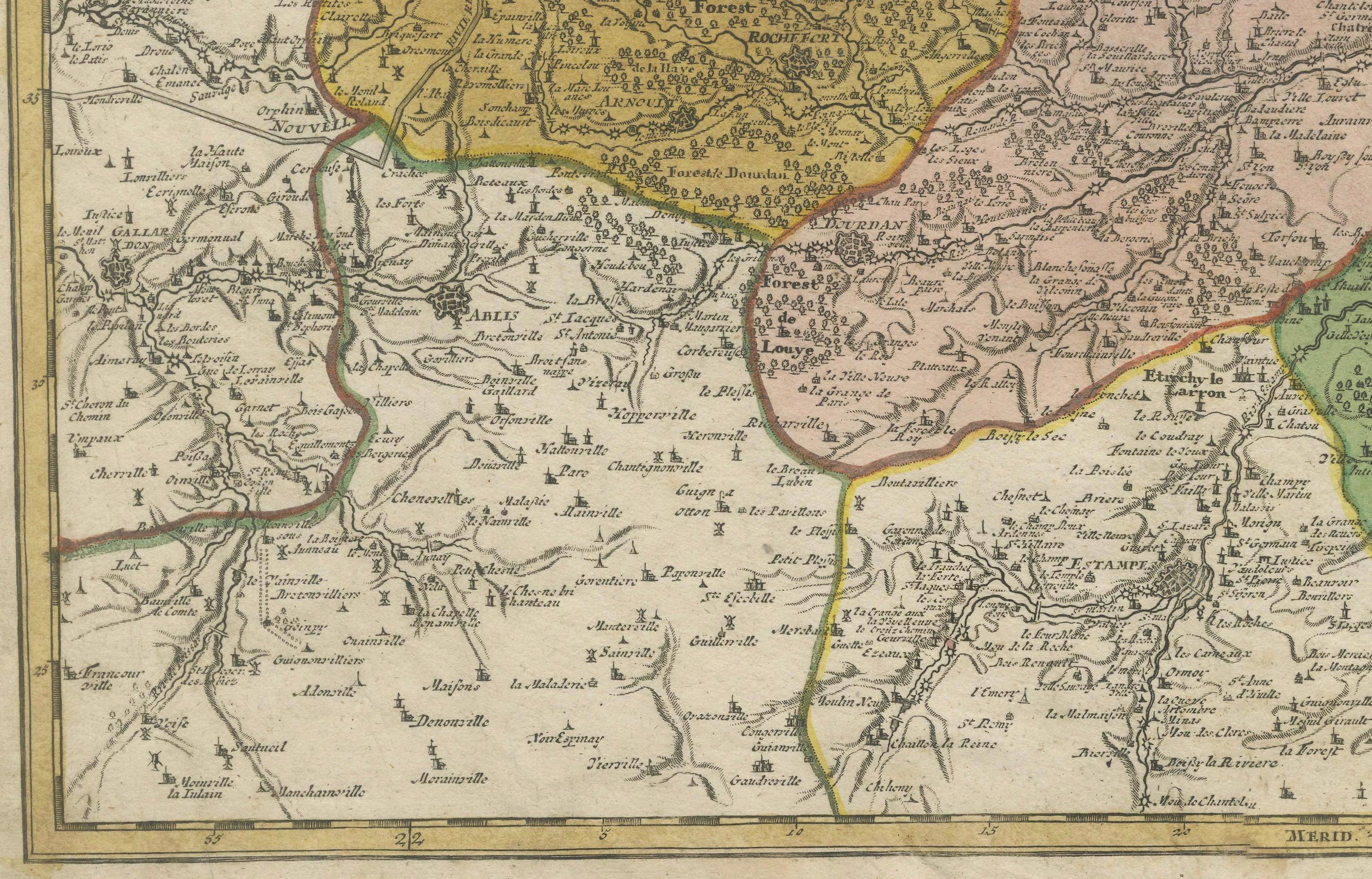 Detaillierte Karte von Paris und seinen umgebenden Regionen aus dem 18. Jahrhundert von Johann Homann im Zustand „Relativ gut“ im Angebot in Langweer, NL