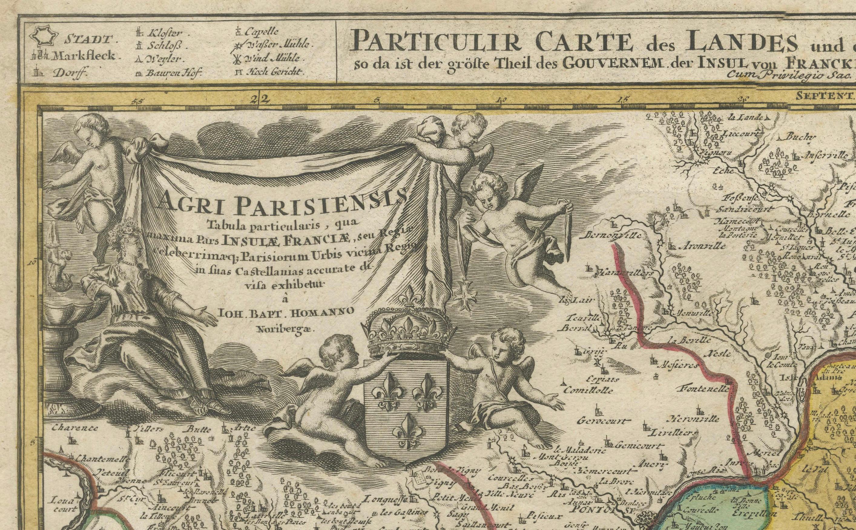Detaillierte Karte von Paris und seinen umgebenden Regionen aus dem 18. Jahrhundert von Johann Homann im Angebot 2