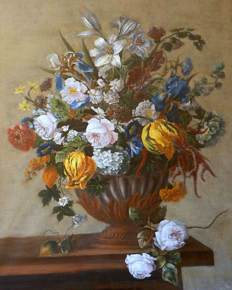 Gerahmte pastellfarbene Blumenstrauß-Zeichnung im Stil des 18. Jahrhunderts (Louis XV.) im Angebot