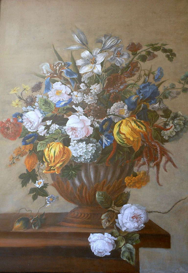 Gerahmte pastellfarbene Blumenstrauß-Zeichnung im Stil des 18. Jahrhunderts (Französisch) im Angebot