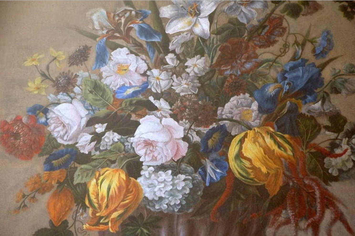 Detailed 18th Century Style Framed Pastel Bouquet Drawing In Excellent Condition For Sale In Los Angeles, CA