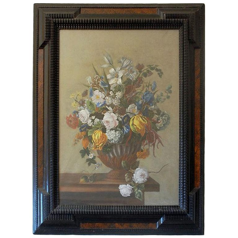 Detailed 18th Century Style Framed Pastel Bouquet Drawing For Sale
