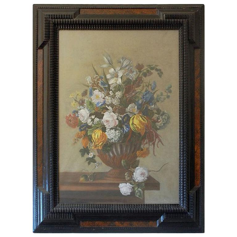 Detailed 18th Century Style Framed Pastel Bouquet Drawing For Sale