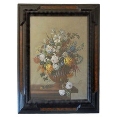 Antique Detailed 18th Century Style Framed Pastel Bouquet Drawing