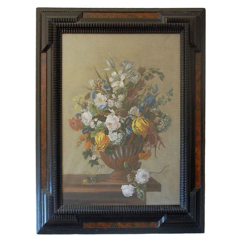 Detailed 18th Century Style Framed Pastel Bouquet Drawing For Sale