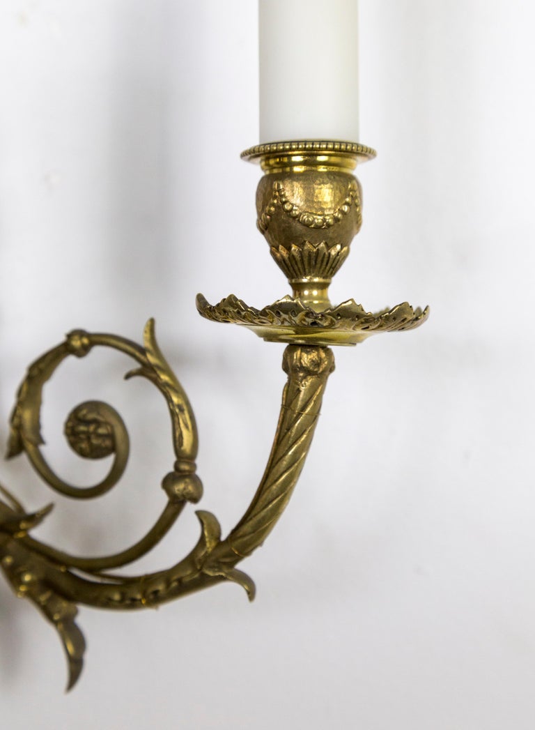 Detailed 2nd Empire Brass 3-Arm Sconces 'Pair' For Sale 8