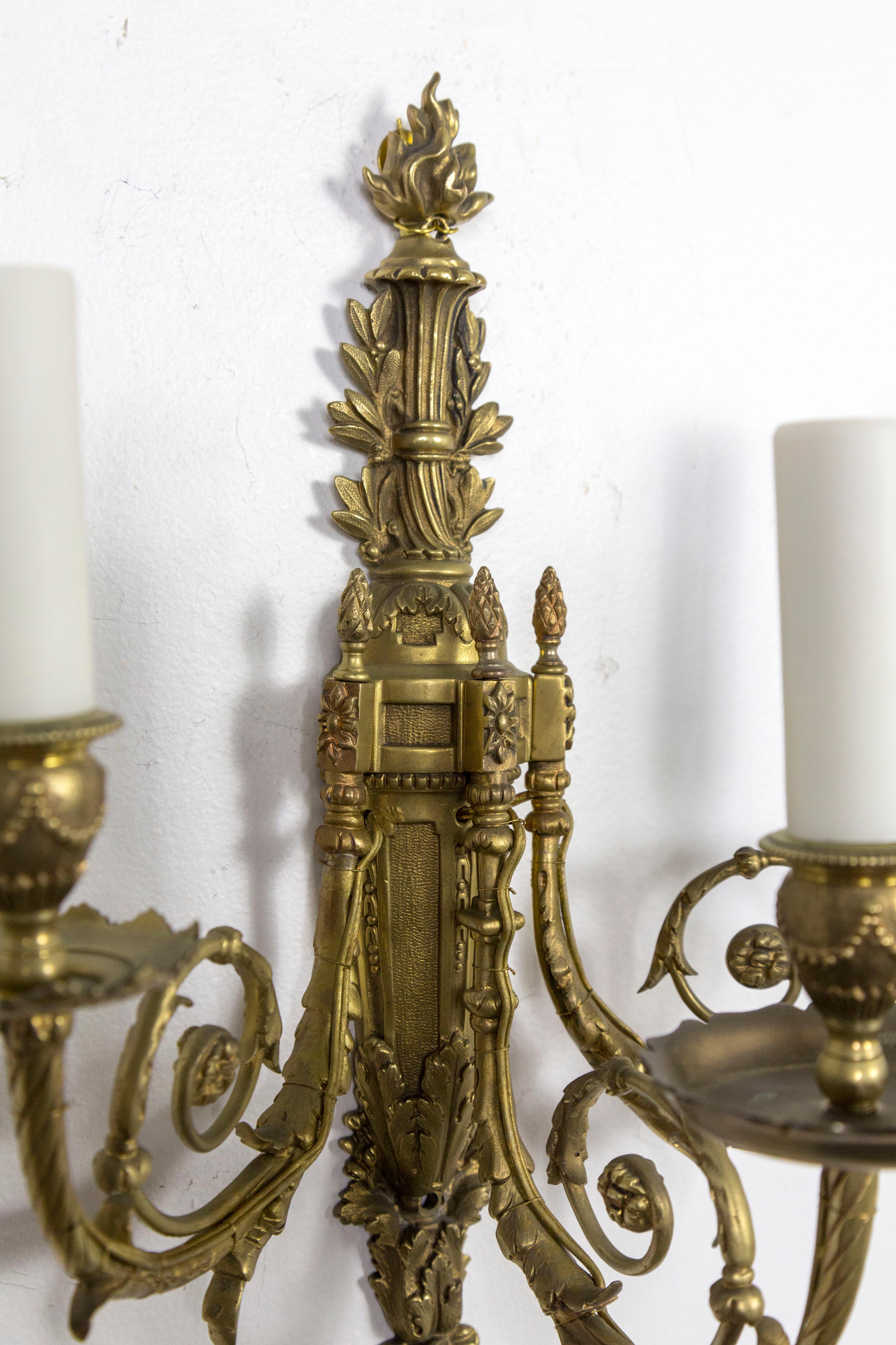 Detailed 2nd Empire Brass 3-Arm Sconces 'Pair' 2